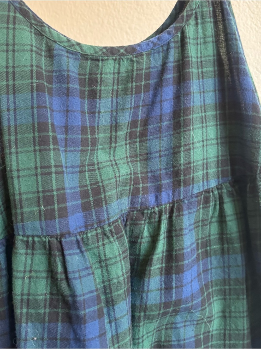 Large Babydoll Green and Navy Plaid Sleeveless Sundress - Picture 6 of 6